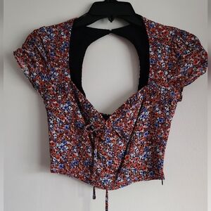 Floral Crop Top in Red and Blue